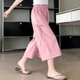 thumbnail image 2 of KyCheLot Capri Pants for Girls Wide Leg Pants Elastic Waist Lightweight Cropped Boho Beach Pants with Pockets 2-16Years, 2 of 7