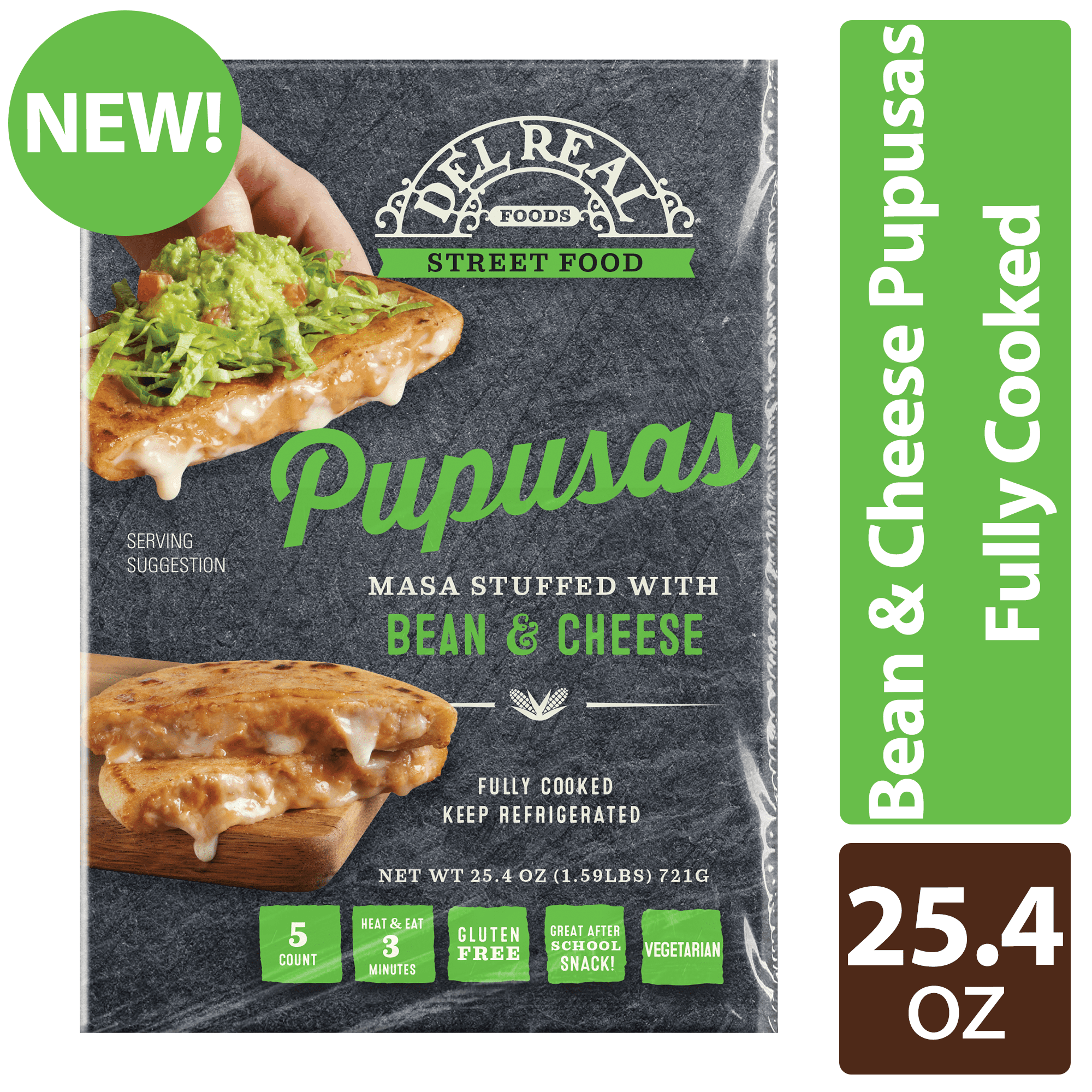 Del Real Foods Bean and Cheese Pupusas, 5 Ct (Fully Cooked)