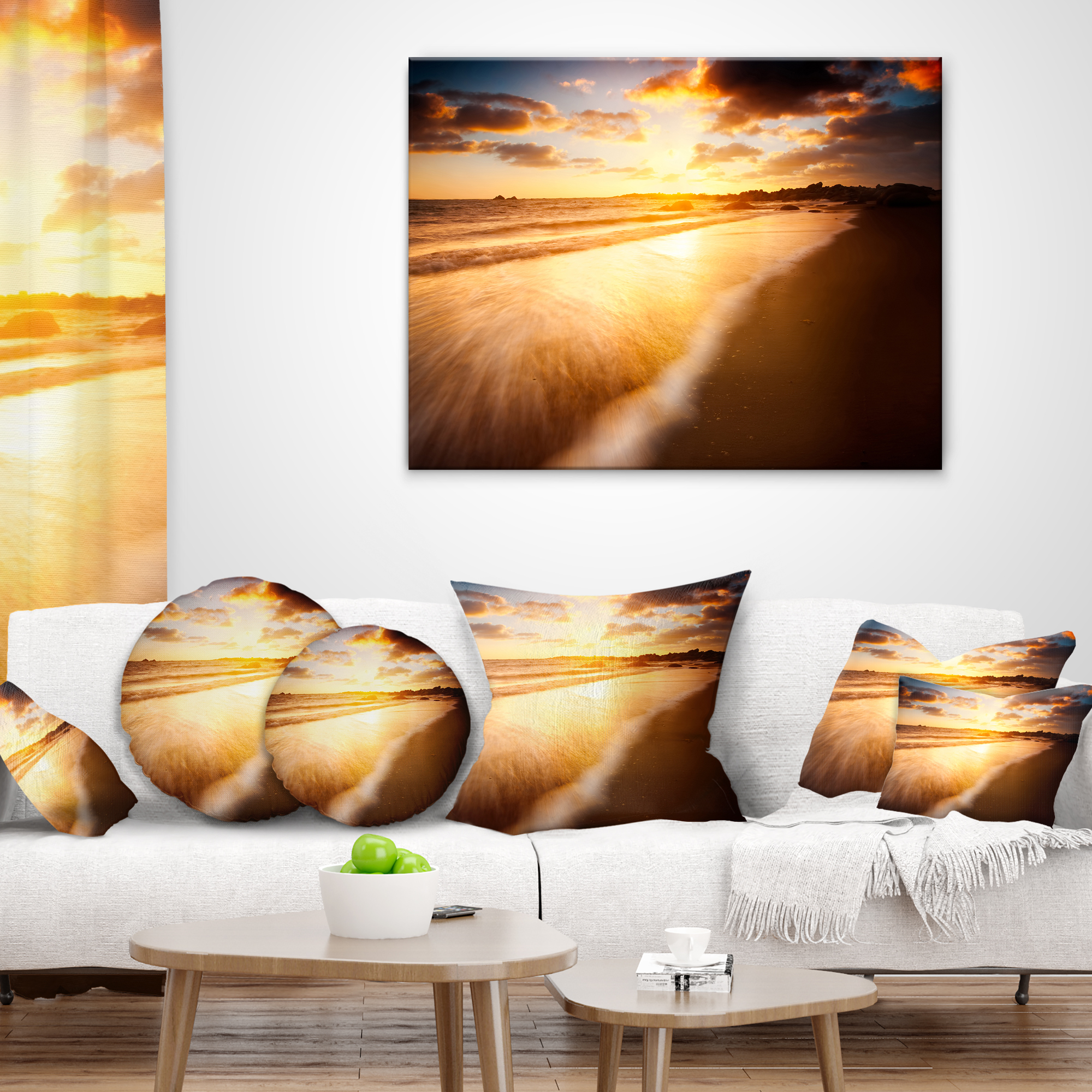 Designart Amazing Sunrise Over Australian Beach - Seashore Throw Pillow - 16x16