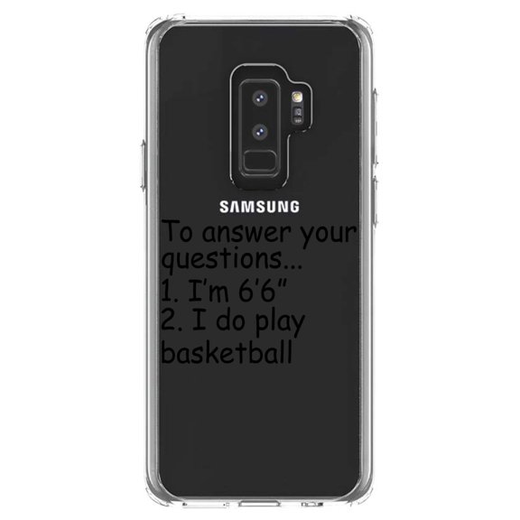 DistinctInk Clear Shockproof Hybrid Case for Samsung Galaxy S9  PLUS (6.2" Screen) - TPU Bumper Acrylic Back Tempered Glass Screen Protector - I'm 6'6" I Do Play Basketball