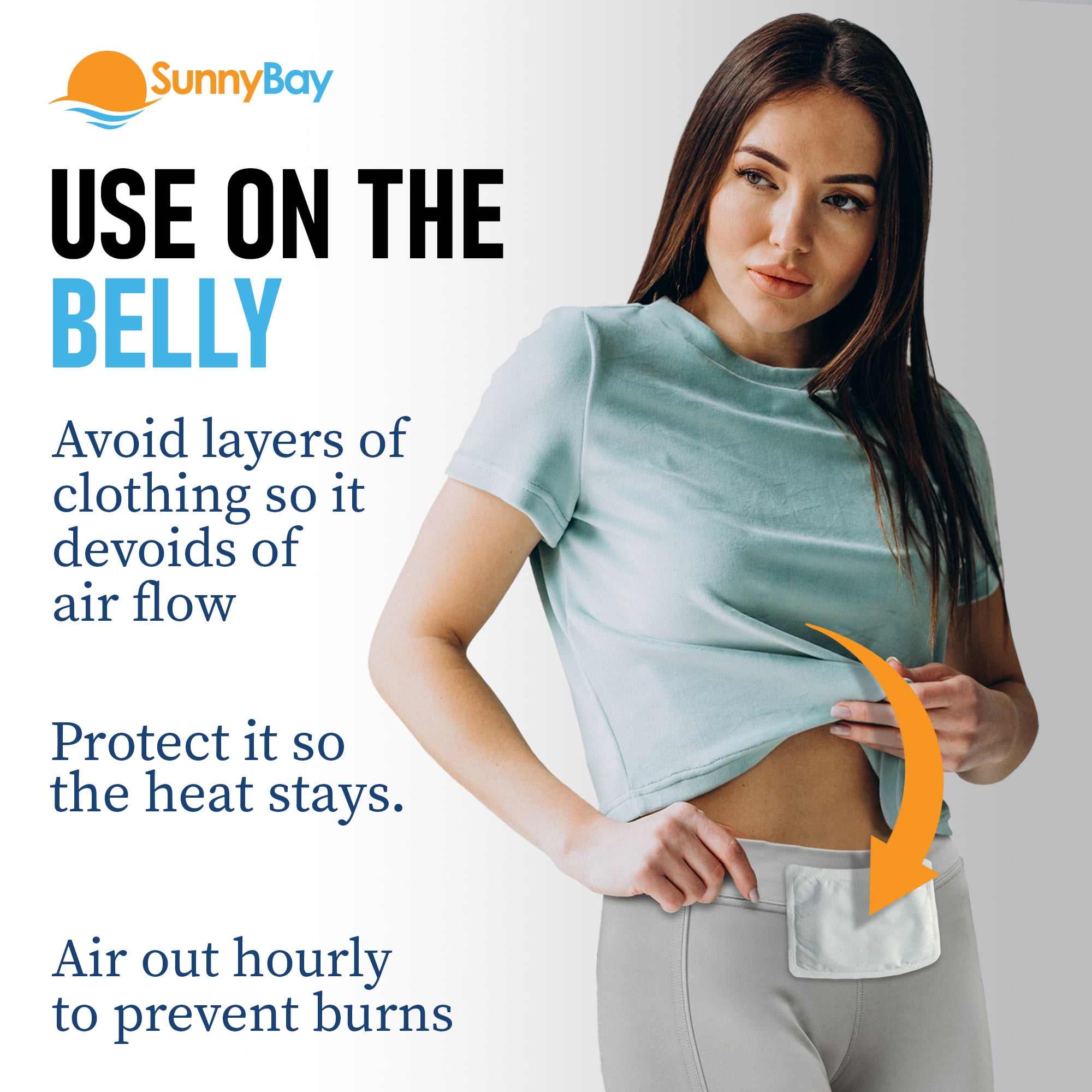 SunnyBay Adhesive Heat Patches for Neck, Knee, and Upper or Lower Back, Air-Activated Heat Pads for Menstrual Cramps, Stiffness, Sprains, and More, Stick to Clothing, 5x3 inches, 30 Count