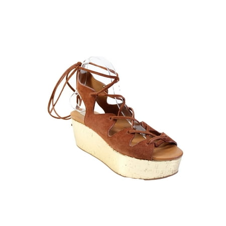 

Pre-owned|See by Chloe Womens Suede Metallic Lace-Up Platform Sandals Gold Brown Size 38