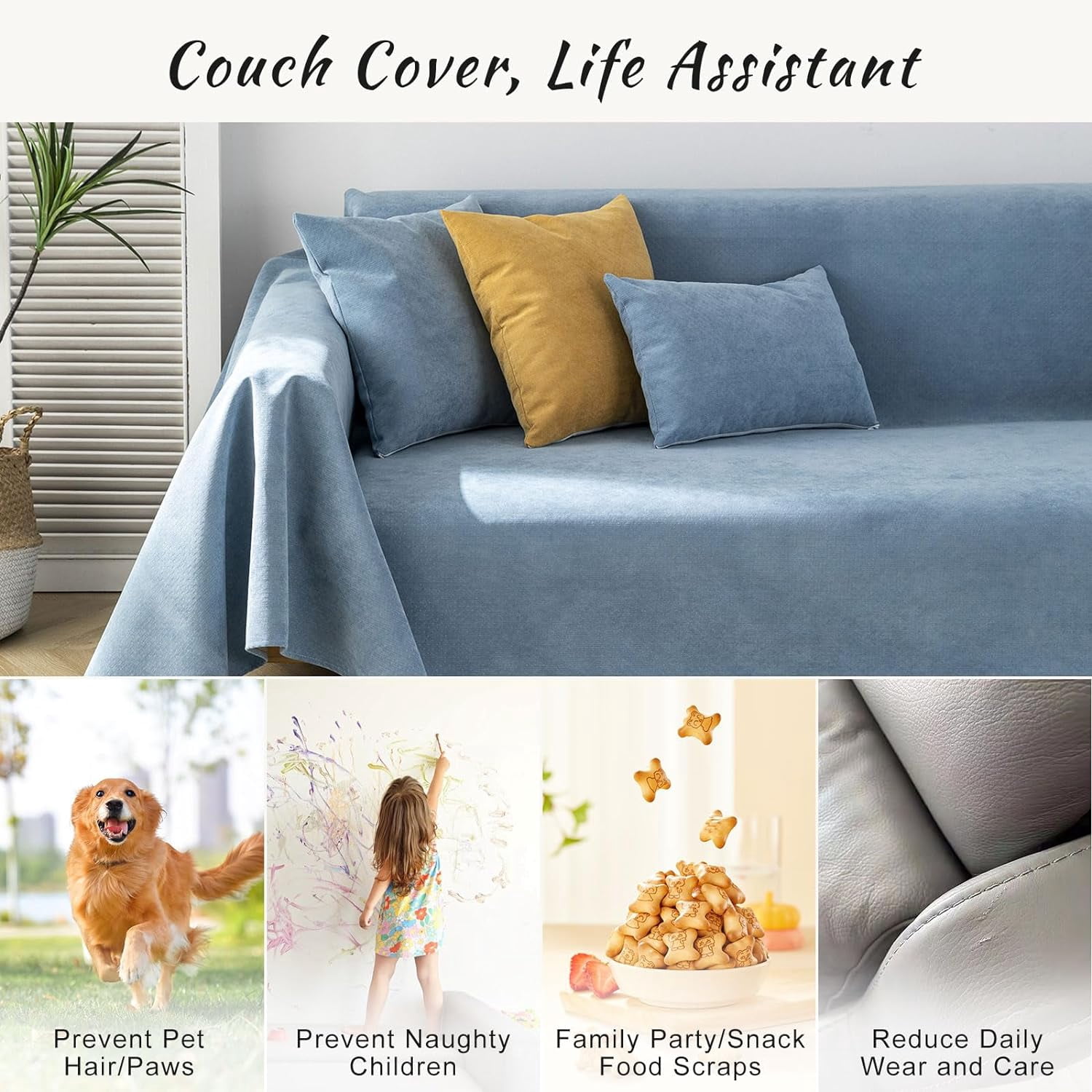 Yumcute Waterproof Sofa Covers for Dogs 100% Water Resistant Slipcover Furniture Protector for 3 Cushion Couch Thick Sectional Couch Covers Living Room Non-Slip
