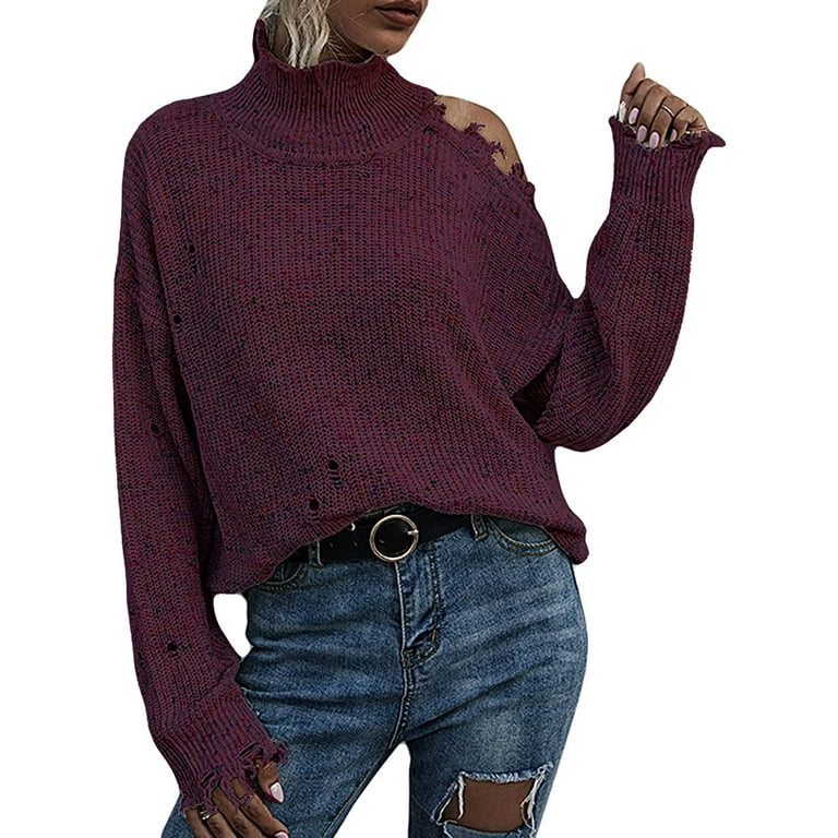 Distressed turtleneck deals sweater