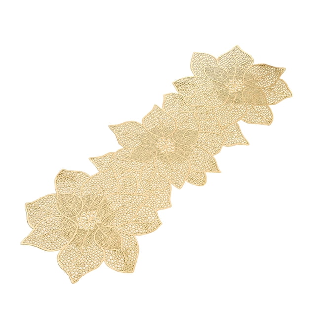 Long Table Runner PVC Stamped Hollow Floral Design European Style Water Resistant Non Slip Insulated Table Mat 35.4 in x 11.8 in
