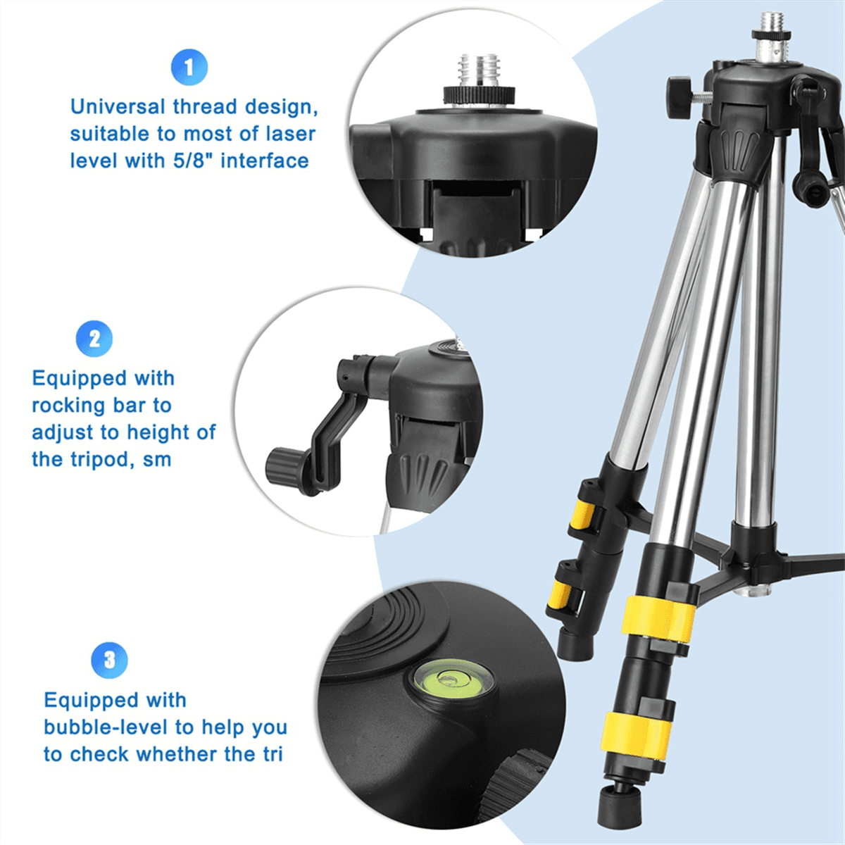 1.2M Three Height Adjustment Stainless Steel Extension Bar Tripod Stand for Laser Level Bubble-Level Laser Accessories