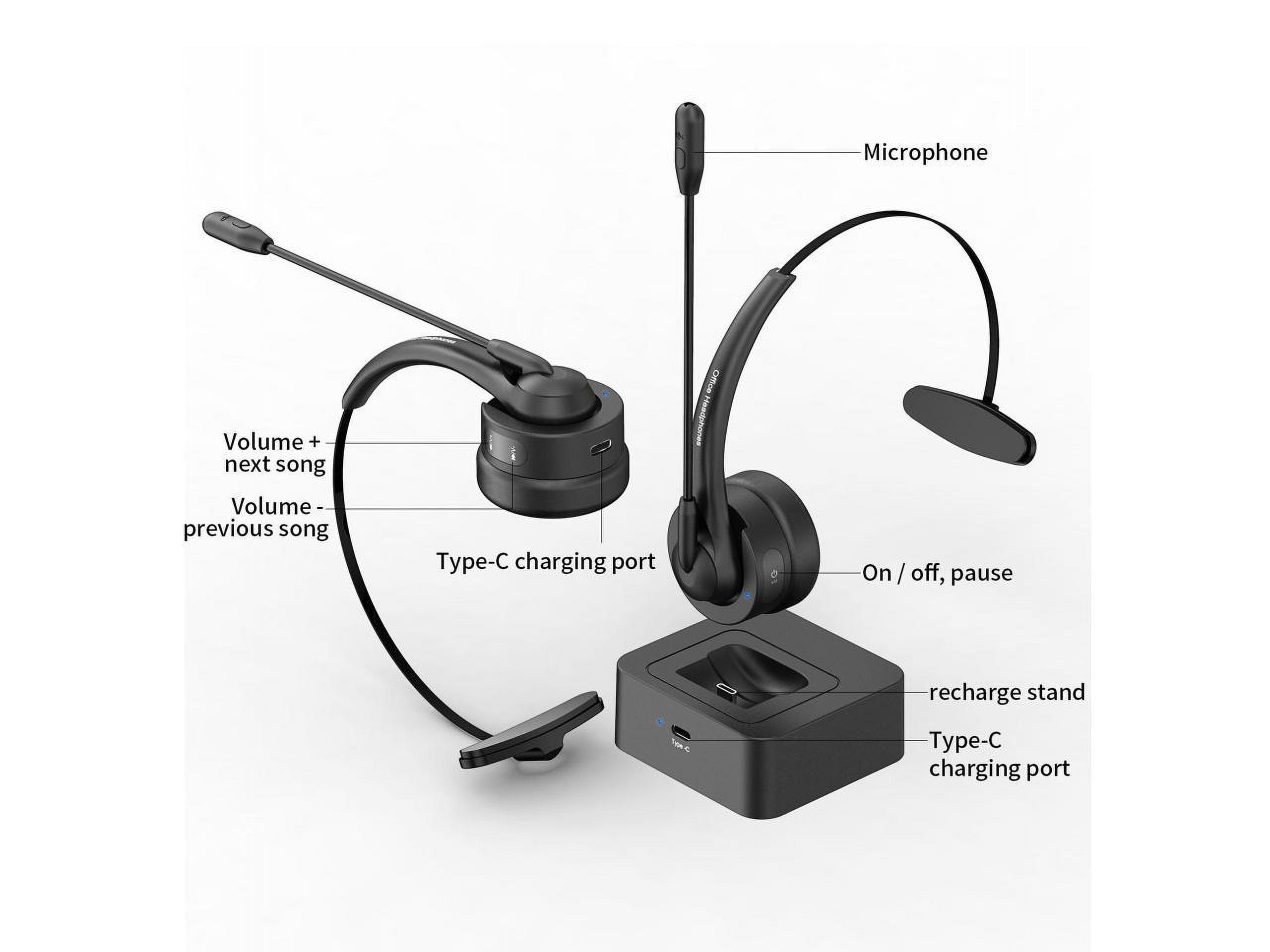 Bluetooth Headset, Wireless Headset with Mic for Work, Computer Headset with Microphone for PC, Bluetooth Lightweight Headset with Noise Cancelling Mic, Charging Base