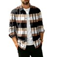 thumbnail image 2 of Men's Corduroy Streetwear Color Block Button Down Shirt, Geometric Print Long Sleeve Lapel Casual Top, Loose Fit Fall Daily Clothes with Chest Pocket Black 2XL, 2 of 6