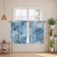 thumbnail image 3 of Blue Marble Tier Curtains, Ink Painting Art Yellow Modern Light Filtering Kitchen Curtains, 2Pcs Rod Pocket Half Window Treatments Panels for Sink Cafe Cabinet Basement 27.5x45 Inches, 3 of 9