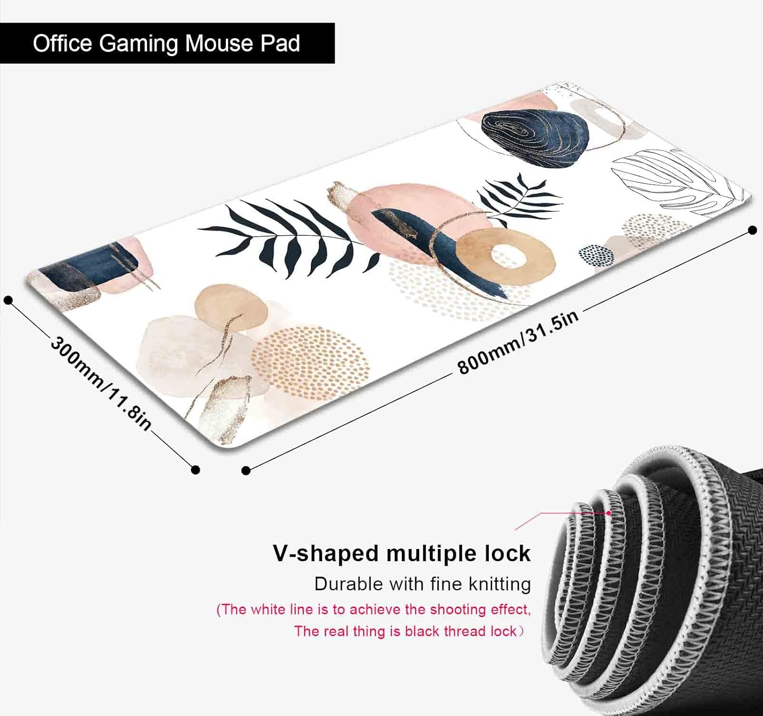 Minimalistic Boho Floral Extended Mouse Pad Large Gaming Mousepad with Stitched Edges, Abstract Rubber Base, Keyboard Mouse Mat for Work, Laptop, Office, Home