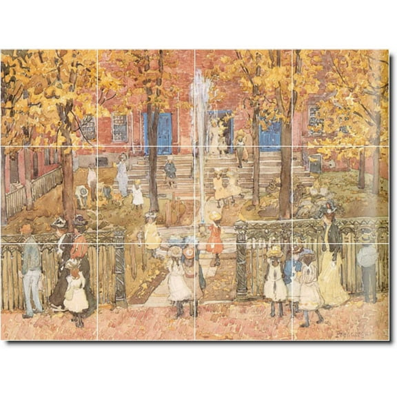 Ceramic Tile Mural-Maurice Prendergast City Shower Tile Mural 17. 17" w x 12.75" h using (12) 4.25 x 4.25 ceramic tiles