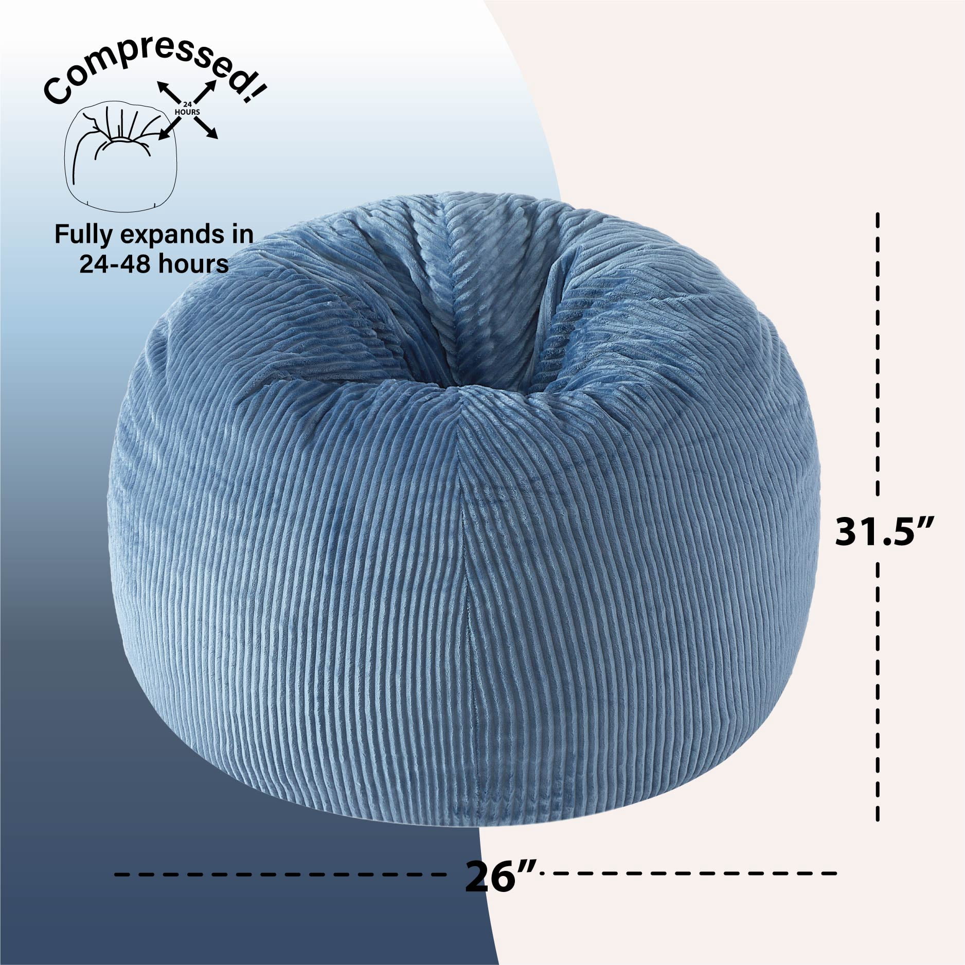 Urban Shop , Ribbed Compressed Foam Kids and Teen Chair, Blue Day