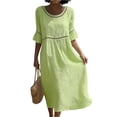 thumbnail image 3 of HAJWOH Dresses for Women Cotton Linen Summer Dresses Half Sleeve Beach Boho Eyelet Lace Trim Flowy Maxi Sundresses, 3 of 6