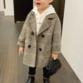 thumbnail image 3 of EnJoCho Boys Girls Winter Pe𝖺 Coat Dress Coats Notched Lapel Collar Double Breas𝗍ed Plaid Over Coats Long Jackets for Kids, 3 of 5