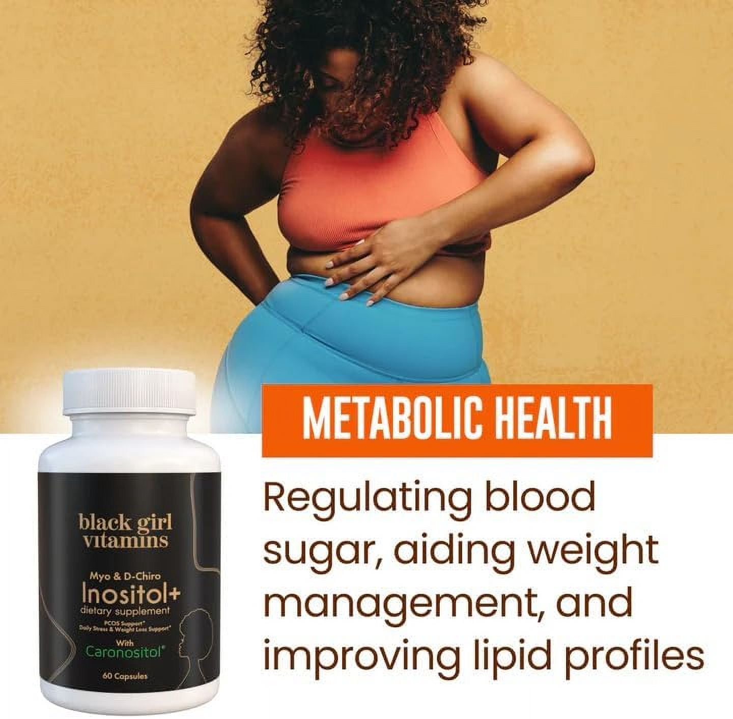 Black Girl Vitamins Inositol Supplement, 2000mg Myo + 50mg D-Chiro, Vegan Capsules to Support Hormone Balance, Healthy Ovarian & Menstrual Wellness, 60 Count