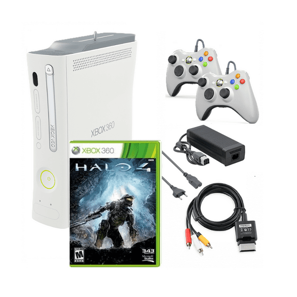 Microsoft Xbox 360 Console Original White with Halo 4 and Two Retrofam Controllers (Refurbished)