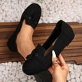 thumbnail image 3 of Womens Suede Penny Loafers Fashion Fringe Round Toe Stitching Flat Walking Shoes Lightweight Moccasins Driving Shoes Black Size 7, 3 of 7