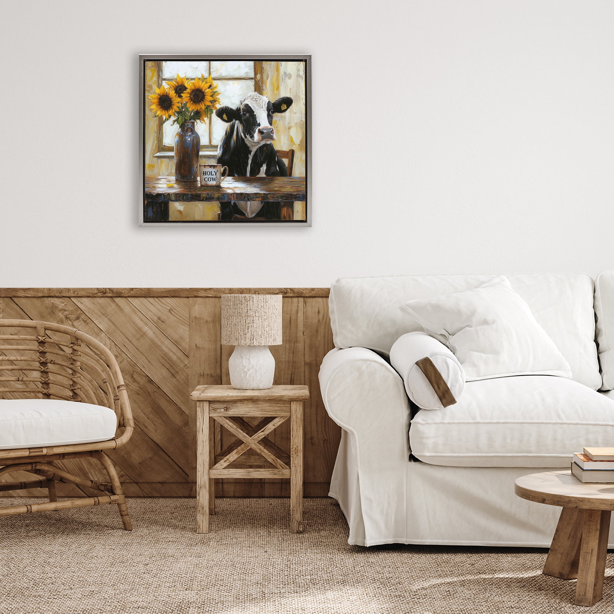 Stupell Industries Holy Cow Rustic Farm Table Gray Framed Floater Canvas Wall Art, design by Tina LeCour