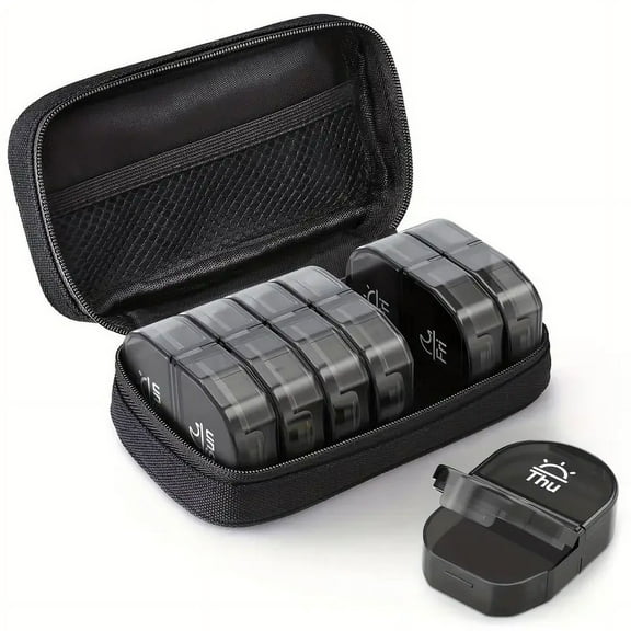 Pill Box Weekly Pill Organizer 2 Times a Day Canvas Bag, Large AM/PM Pill Box 7 Day with Portable Zipper Cloth Bag