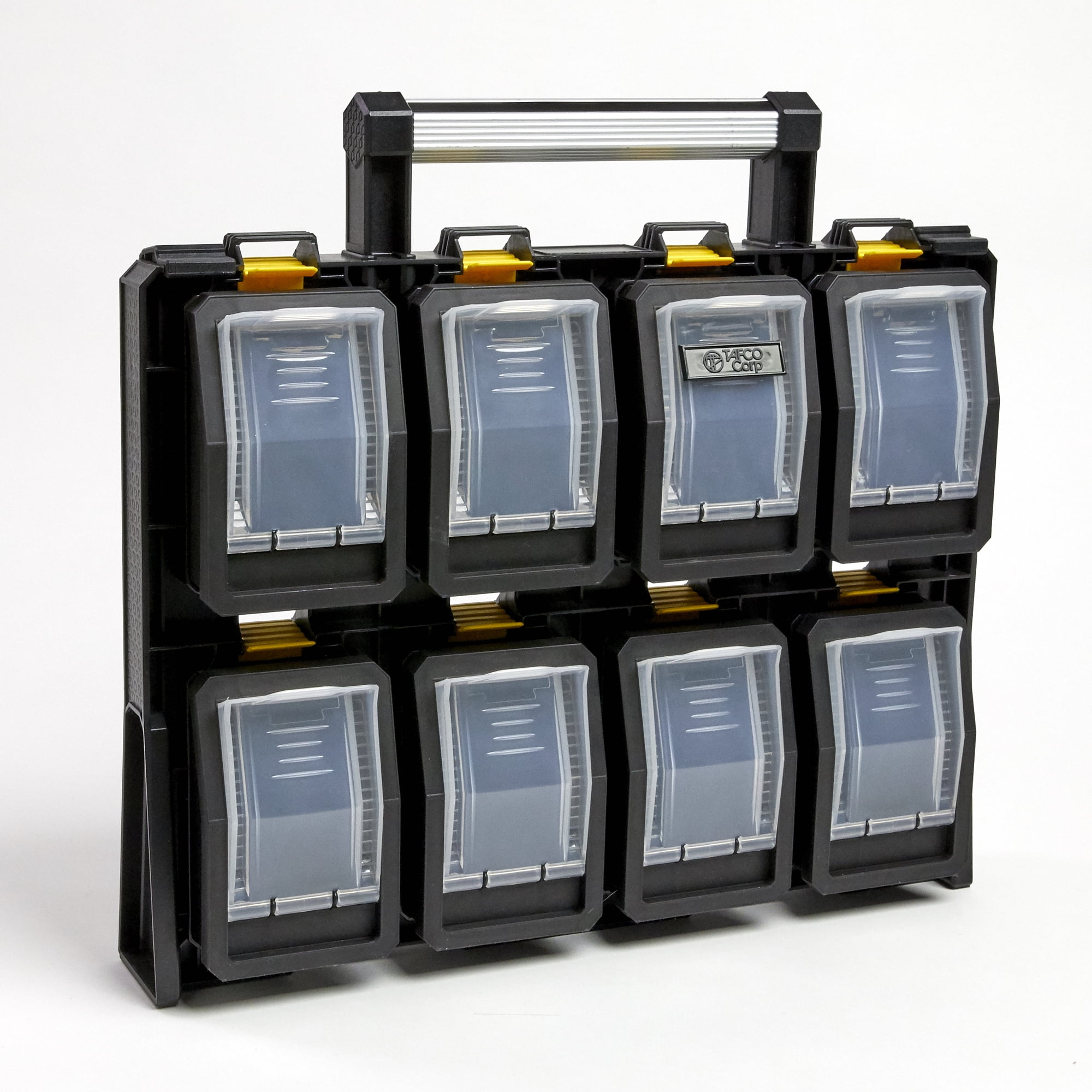 TAFCO 8-Compartment Wall Mount Quick Release Small Parts Organizer, Yellow