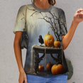 thumbnail image 6 of Halloween Ghosts Horror Pumpkin Women's Short Sleeve T-Shirt Crew Neck Casual Summer Trendy Loose Fit Tops, 6 of 6