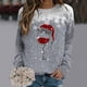 thumbnail image 2 of Sudadera sin capucha Gibobby Manga larga cuello redondo estampado navideño mujer Gris L, 2 of 4