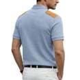 thumbnail image 4 of Corduroy Accent Polo Shirts for Men Stand Collar Short Sleeve Quarter Button Placket Casual Loose Fit Waffle Fabric Daily Wear Polo Shirts, #01 Blue, S, 4 of 4