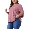thumbnail image 5 of Agnes Orinda Women's Plus Size Swiss Dots Tops Petal Sleeve Curved Hem Round Neck Summer Casual Blouse 2X Dark Pink, 5 of 7