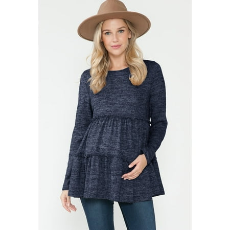 

Women s Maternity Baby Doll Ruffle Tiered Long Sleeve Hacci Top