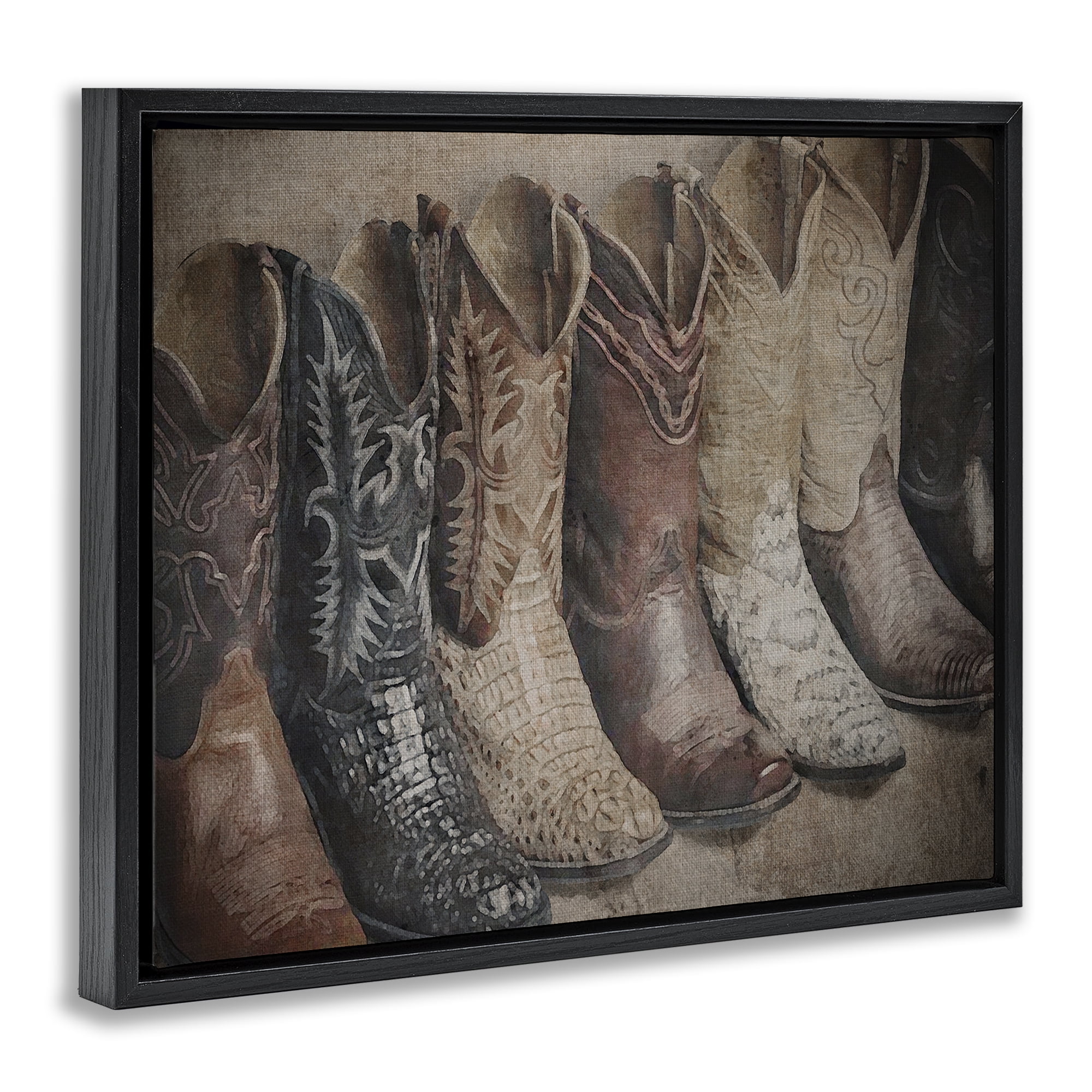 Stupell Industries Texan Lineup Boots Beauty & Fashion Photography Black Floater Framed Art Print Wall Art, 31 x 25