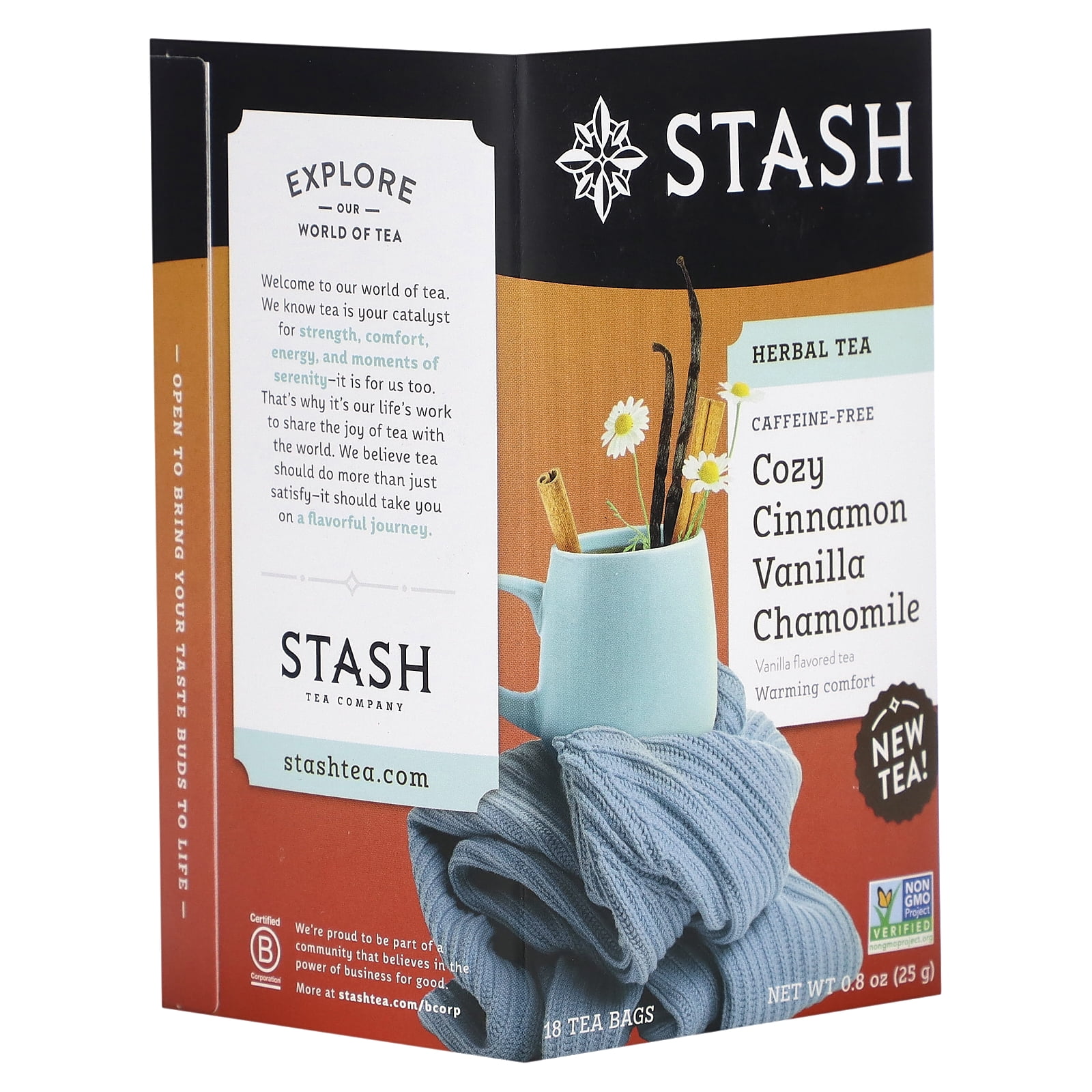 (6 pack) Stash Caffeine-Free Cozy Cinnamon Vanilla Chamomile Herbal Tea 18 Tea Bags