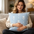 thumbnail image 4 of Floral Throw Pillow Covers, 18"x18" Blue Striped Linen Cases, Decorative Covers For Couch, Sofa & Home, 4 of 7
