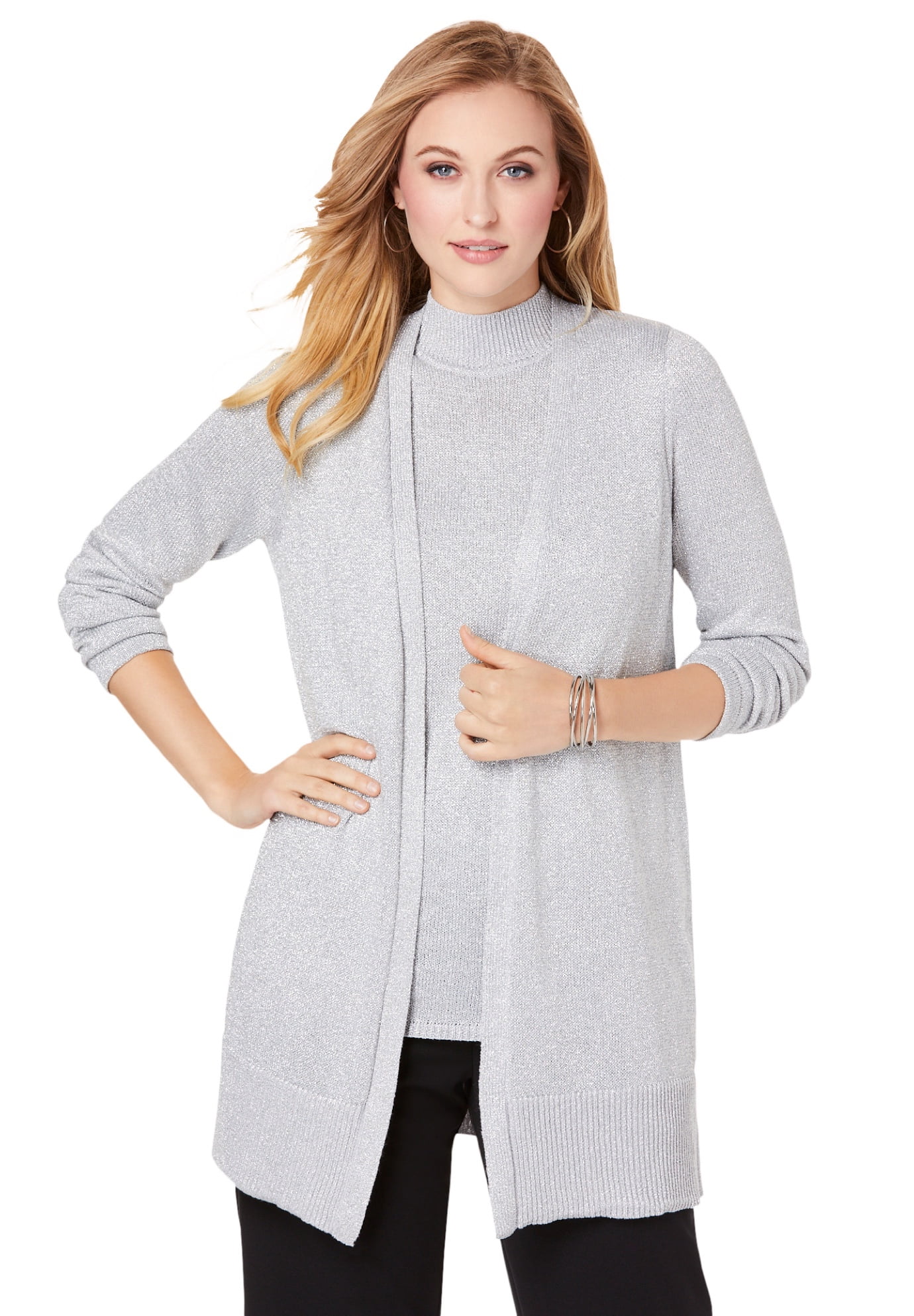 Shimmer Cardigan Sweater Metallic Knit 