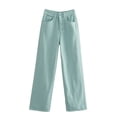 thumbnail image 5 of QIUOMBBP Mint Green Straight Leg Jeans for Women High Waisted Loose Stretchy Boyfriend Denim Pants Solid Color Jean Pants with Pockets Streetwear L, 5 of 6