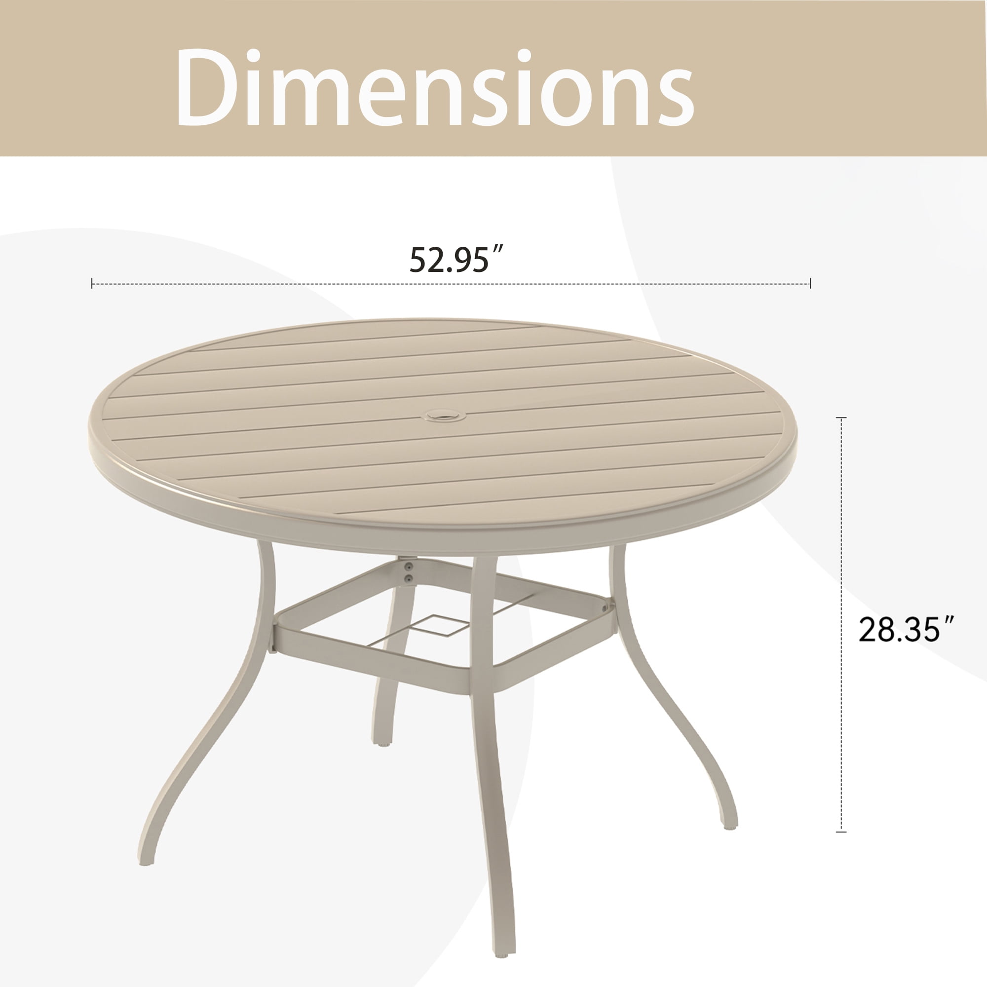 Leumius 6-Person Outdoor Round Metal Dining Table with Umbrella Hole, All-Weather Bistro Table Patio Table for Deck Lawn Garden Backyard,Sandstone