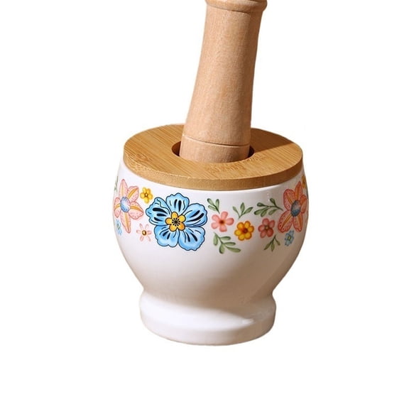 High Temperature Ceramic Garlic Pounder Kitchen Manual Pounder Herb Grinder Home Use Wooden Mortar and Pestle Grinding Set
