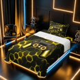 thumbnail image 3 of meiyoeat Gradient Gamepad Twin Sheet Sets for Boys Gamers, Neon Honeycomb Yellow Gaming Bedding, 3pcs, 1 Flat Sheet, 1 Fitted Sheet and 1 Pillowcase, 3 of 6