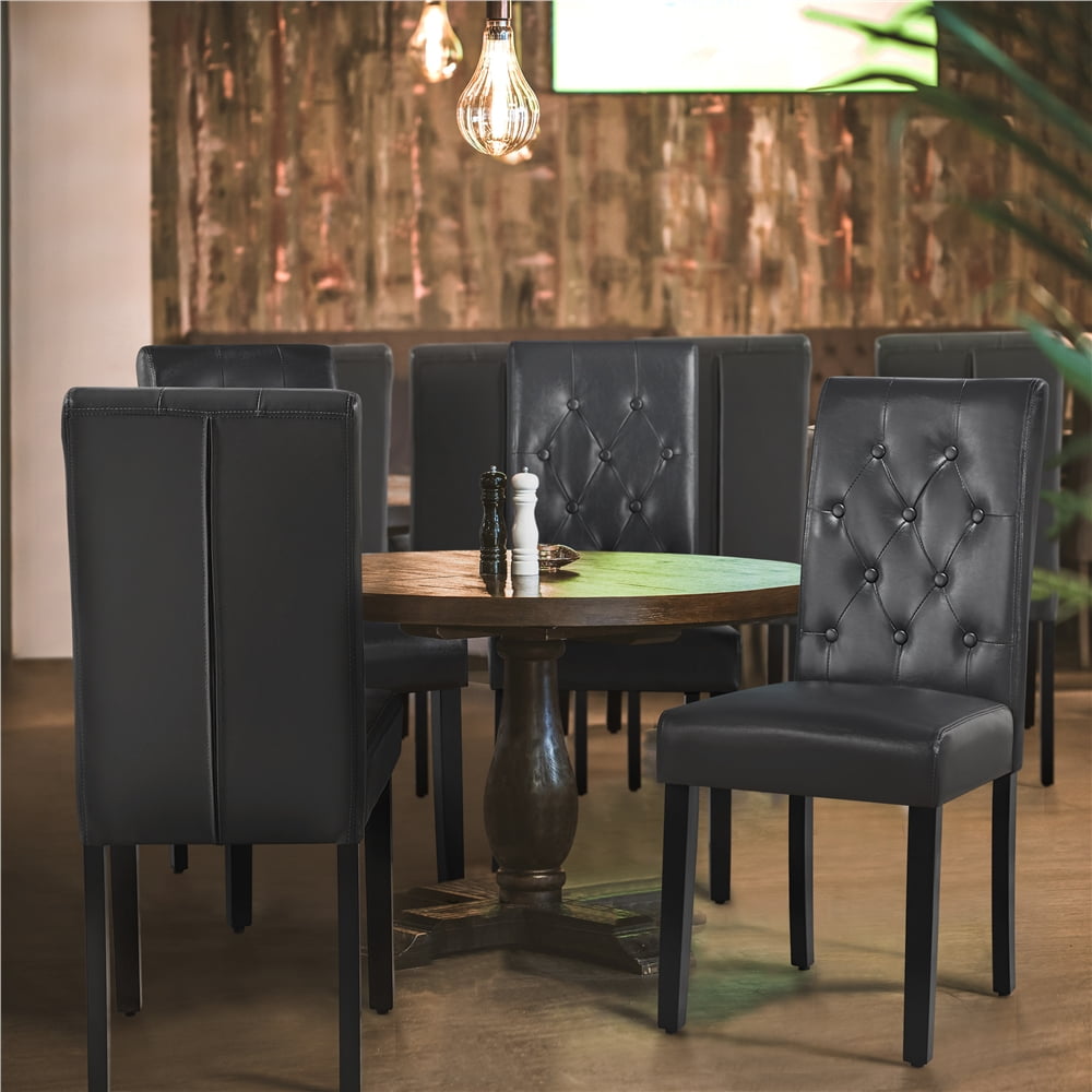 Alden Design Tufted Faux Leather Dining Chairs with Wood Legs for Kitchen, Set of 6, Gray