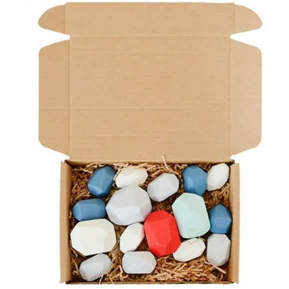 stanreset 16 pcs Colorful Wood Stone Balancing Blocks Nordic Natural Wood Toy Stones Stacking Game Rock Blocks Educational Toy