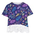 thumbnail image 2 of Aboser Girls Summer Tunic Tops for 3-14 Years Boho Tropical Shirts Casual Short Sleeve Pullover Blouse Boho Lace Trim T-shirt Flowy Floral Tunics, 2 of 5