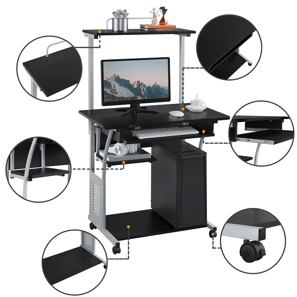 Renwick 2 Tiers Computer Desk for Home Office School, Black