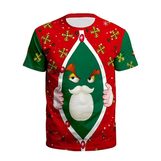 LUXUR T-shirt d'Été pour Femme à Col Rond Tee-Shirts Hauts de Noël Tunique Ample Haut Blouse à Manches Courtes Vert Rouge 3TG