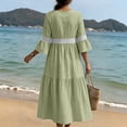 thumbnail image 6 of Bosfbaoi Maxi Dresses for Women Round Neck 3/4 Bell Sleeve Lace Trim Tiered Flowy Boho Long Dress, 6 of 8