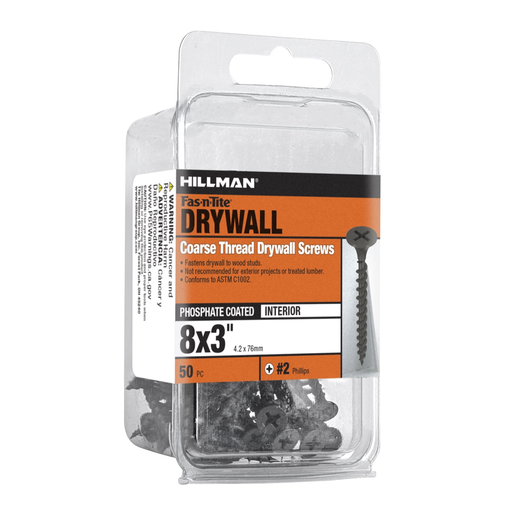(5 pack) Fas-n-Tite Coarse Thread Drywall Screws, 8 x 3", Steel,  Interior Screws, Phillips, 50 pack