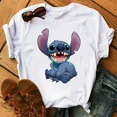 thumbnail image 4 of Camiseta holgada con cuello redondo y estampado de puntadas para parejas, camiseta blanca de manga corta de Disney, novedad de verano 2022, 4 of 4