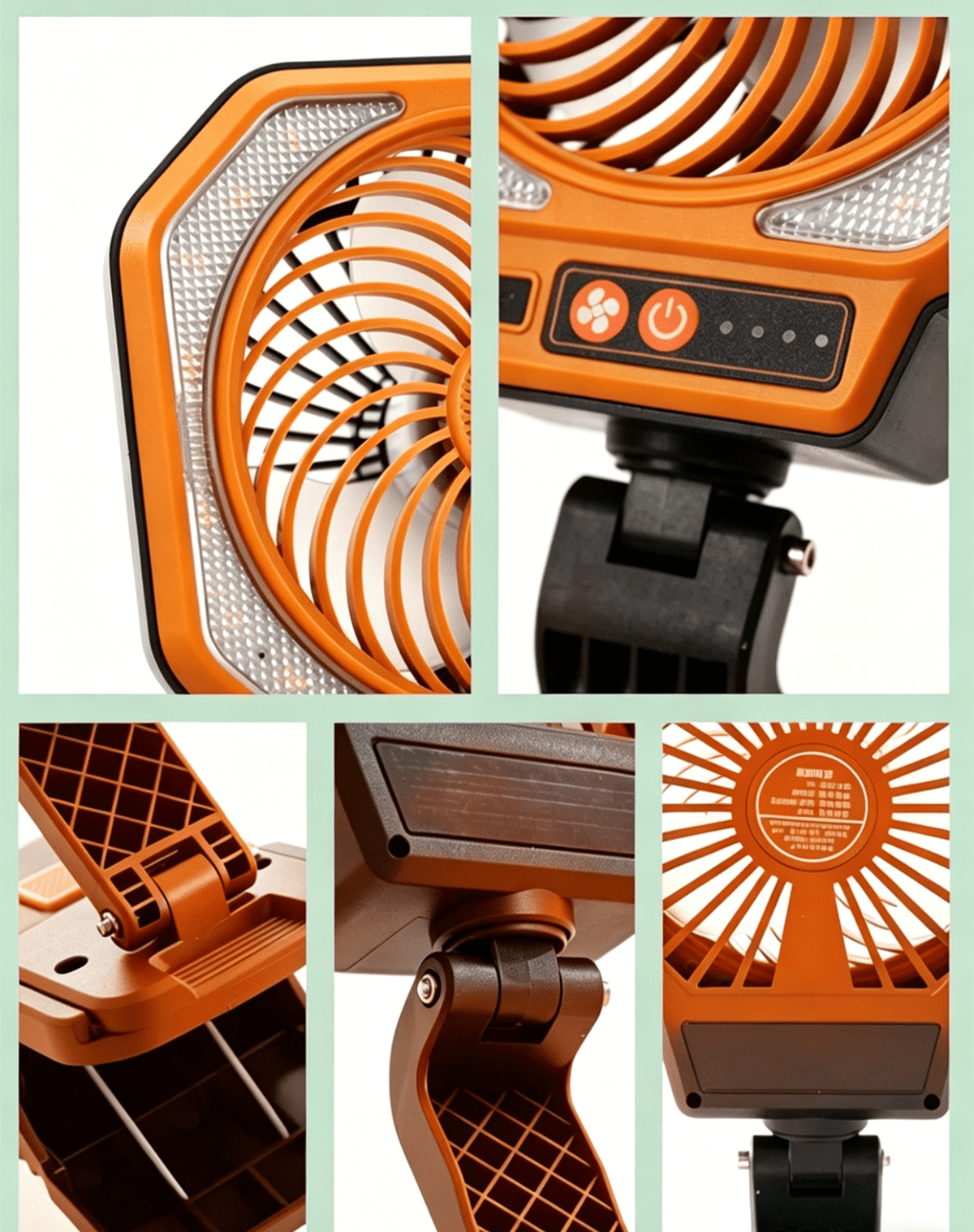 USB Rechargeable Camping Fan Portable Outdoor Foldable 3 Levels Tent Fan W/ LED Light
