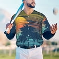 thumbnail image 5 of Zufioo Palm Trees Print Men's Baseball Short Sleeve, Moisture Wicking Button-Down Hip Hop Tee-Large, 5 of 7