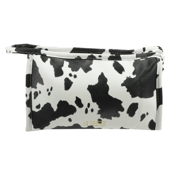 Unique Bargains 1 Pcs Makeup Bag Cosmetic Travel Bag Large Makeup Bag Organizer Bag for Women Faux Leather Black White