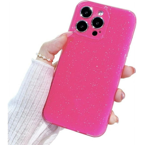 for iPhone 13 Pro Max Case Glitter Bling Cute Women Girl Phone Case Soft Twinkle Sparkly Protective Case for iPhone 13 Pro Max-Fluorescent Pink
