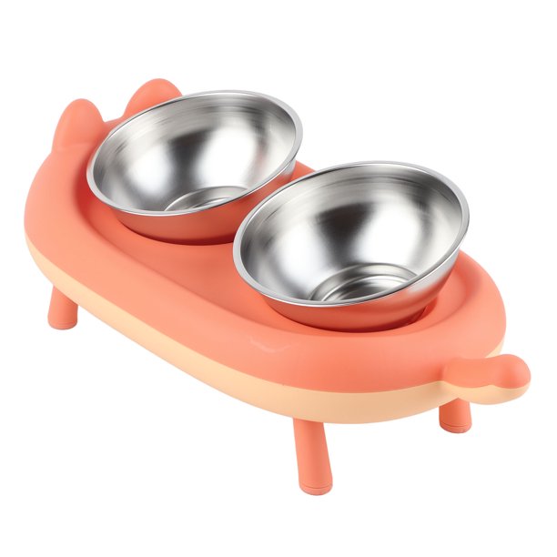 Tilted Cat Bowl,Double Bowl Pet Feeder Stainless Steel Cat Bowl Cat Food Bowl Highly Versatile